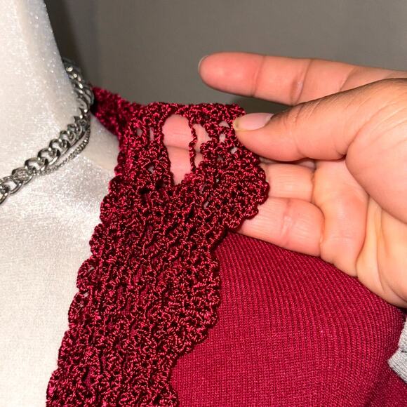 VTG Joseph A Cardigan Sweater Womens S Red Crochet Lace Trim Open Front Coquette - Picture 8 of 9